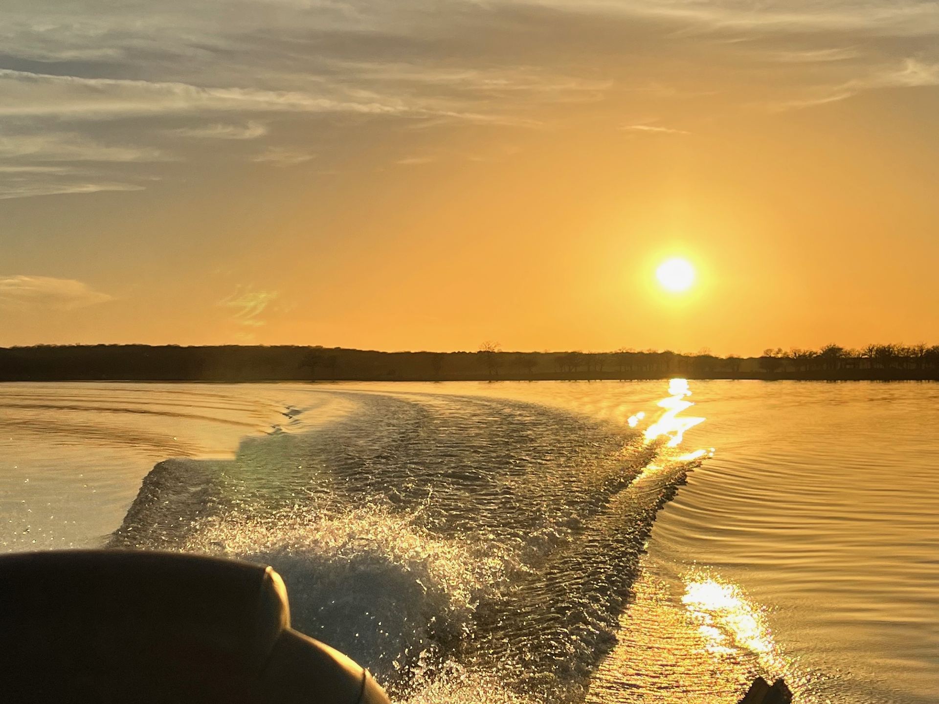 Lake Texoma at sunset &mdash; open water spanning the Oklahoma and Texas shoreline